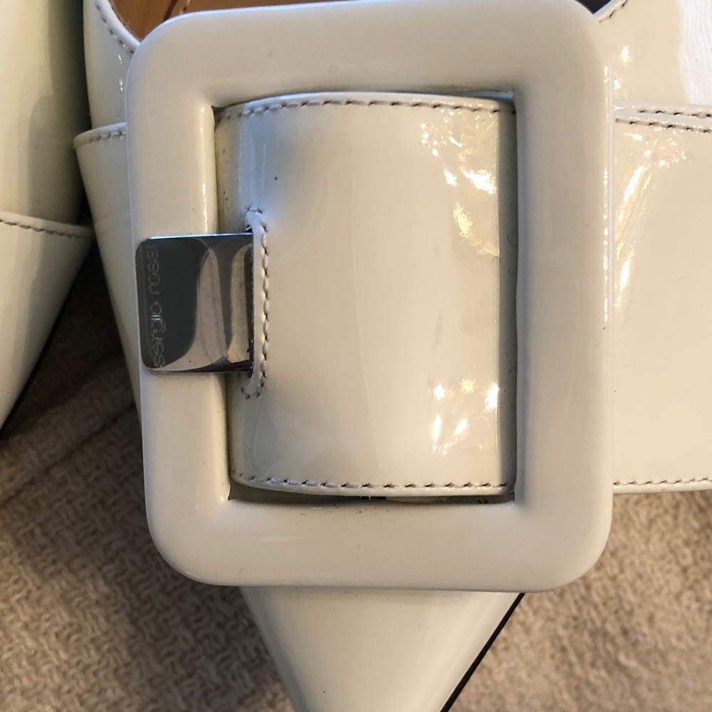 Sergio Rossi White Pointed Slingback Flats with Buckle - Picture 7 of 9